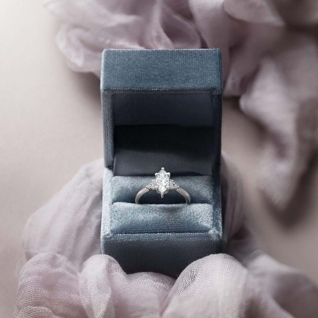Luxury Velvet Box with Diamond Engagement Ring