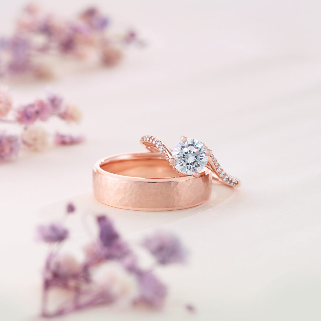 rose gold engagement ring and wedding band