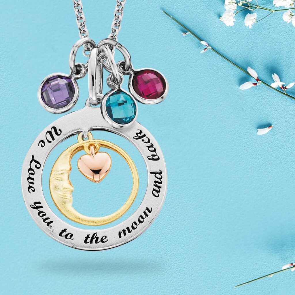 mommy chic necklace with charms: we love you to the moon and back