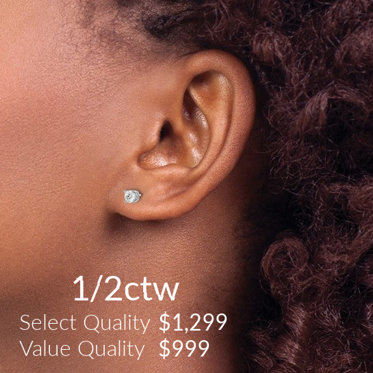 1/2ctw diamond stud earrings on model