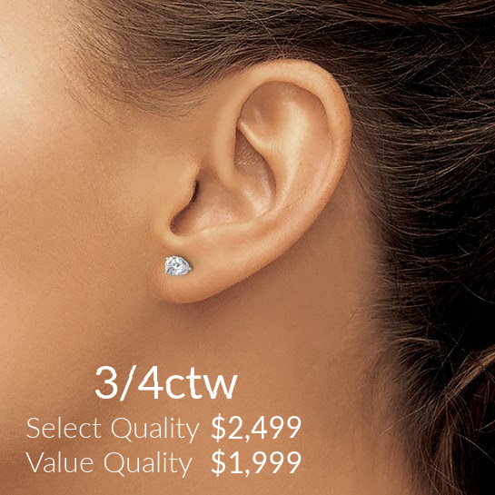 3/4ctw diamond stud earrings on model